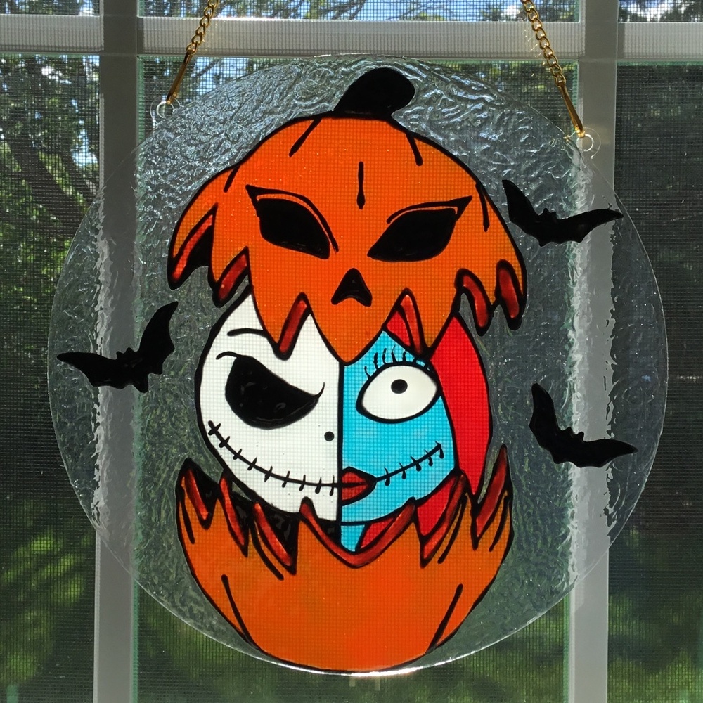 Hand Painted Stained Glass Halloween Decoration on 10 X 10 inch Acrylic Circle.
